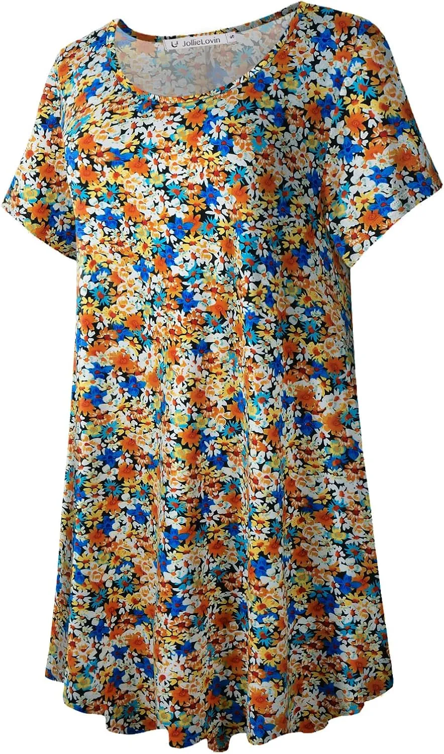JollieLovin Women's Plus Size Tops Summer Tunic Short Sleeve Loose Fit T-Shirt to Wear with Leggings