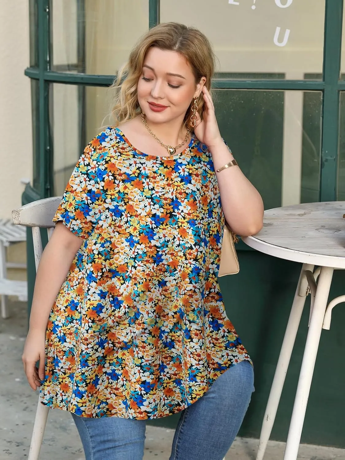 JollieLovin Women's Plus Size Tops Summer Tunic Short Sleeve Loose Fit T-Shirt to Wear with Leggings