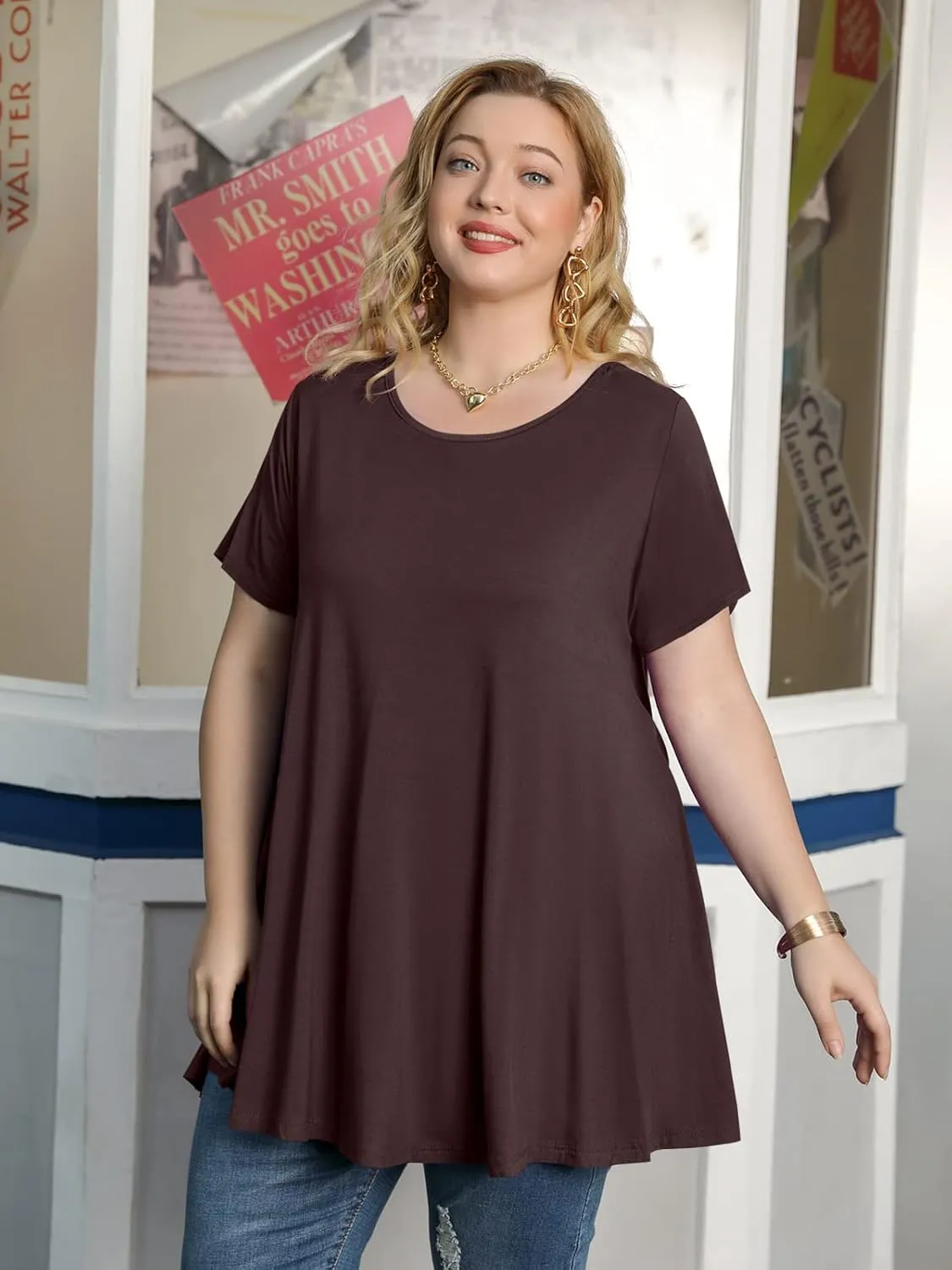 JollieLovin Women's Plus Size Tops Summer Tunic Short Sleeve Loose Fit T-Shirt to Wear with Leggings