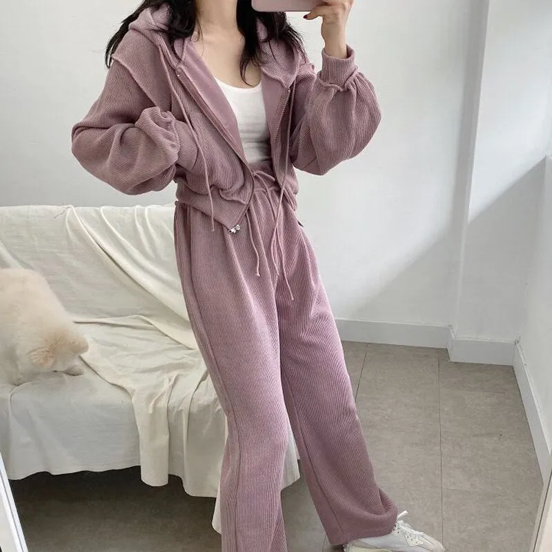Joskaa Christmas Gift JMPRS Fashion 2 Piece Set Women Sweat Suits Simple Chic Hooded High Waist Drawstring Casual Pants Spring Tracksuits Outfits 2024