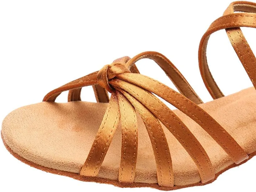 JUODVMP Silk Fabric Latin Dance Shoes for Girls Latin Ballroom Dance Shoes Girls with Diamond Buckle,Model US-TL-LP-ZSZK