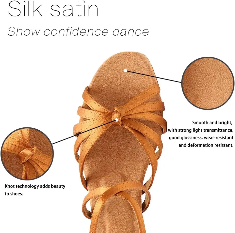 JUODVMP Silk Fabric Latin Dance Shoes for Girls Latin Ballroom Dance Shoes Girls with Diamond Buckle,Model US-TL-LP-ZSZK