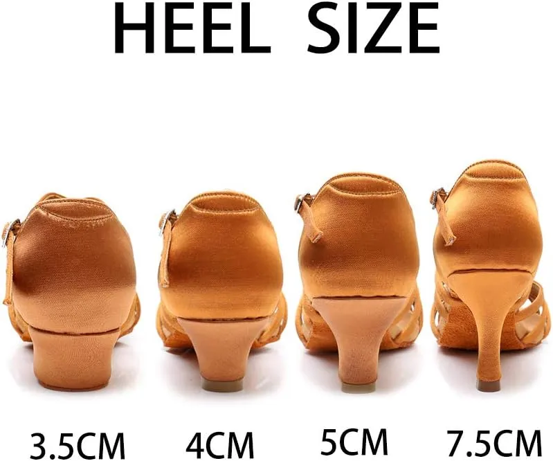 JUODVMP Silk Fabric Latin Dance Shoes for Girls Latin Ballroom Dance Shoes Girls with Diamond Buckle,Model US-TL-LP-ZSZK