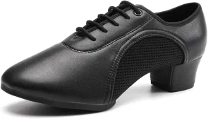 JUODVMP Women & Men Latin Dance Shoes Practice Tie Up Closed Toe Standard Ballroom Teaching Performance Dance Shoes,Model LHD-NJB
