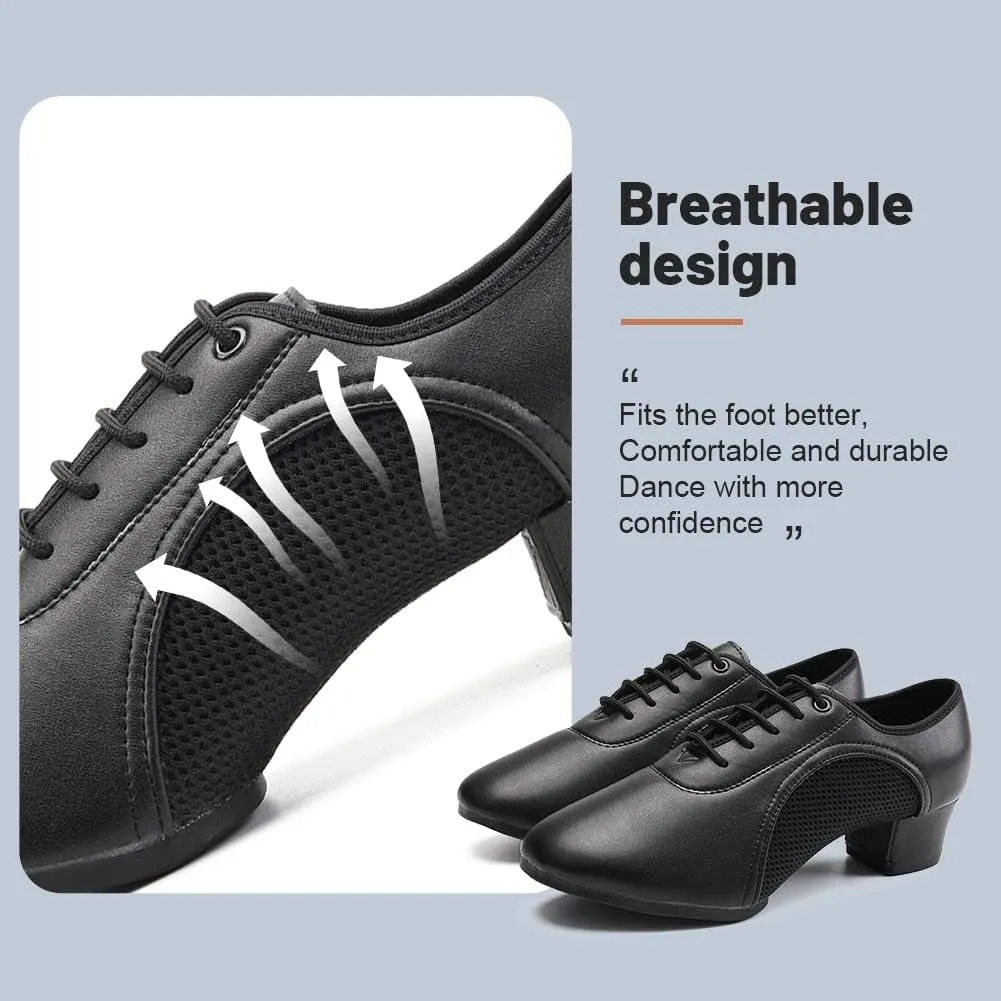 JUODVMP Women & Men Latin Dance Shoes Practice Tie Up Closed Toe Standard Ballroom Teaching Performance Dance Shoes,Model LHD-NJB