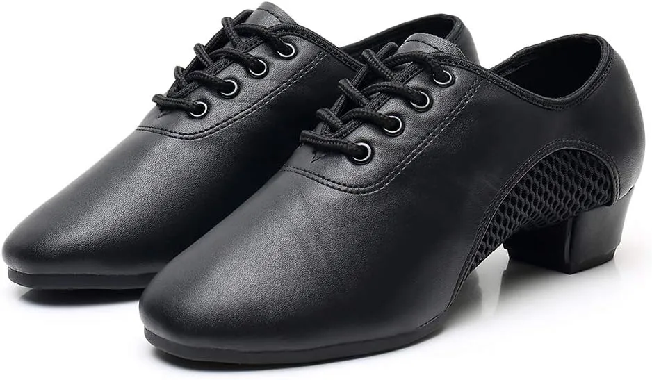 JUODVMP Women & Men Latin Dance Shoes Practice Tie Up Closed Toe Standard Ballroom Teaching Performance Dance Shoes,Model LHD-NJB