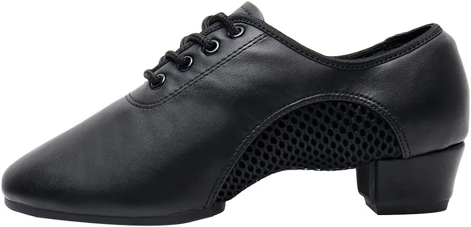 JUODVMP Women & Men Latin Dance Shoes Practice Tie Up Closed Toe Standard Ballroom Teaching Performance Dance Shoes,Model LHD-NJB