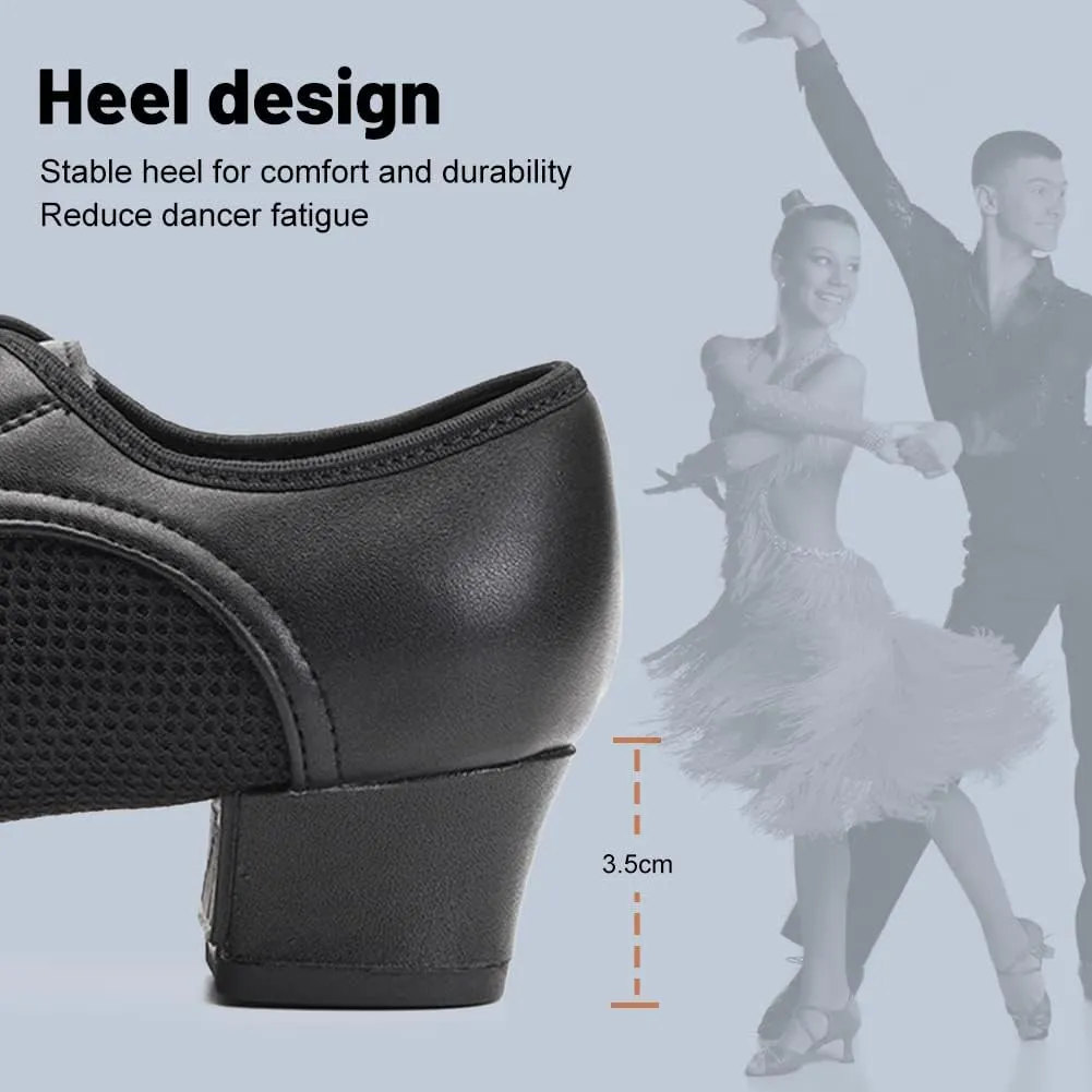 JUODVMP Women & Men Latin Dance Shoes Practice Tie Up Closed Toe Standard Ballroom Teaching Performance Dance Shoes,Model LHD-NJB