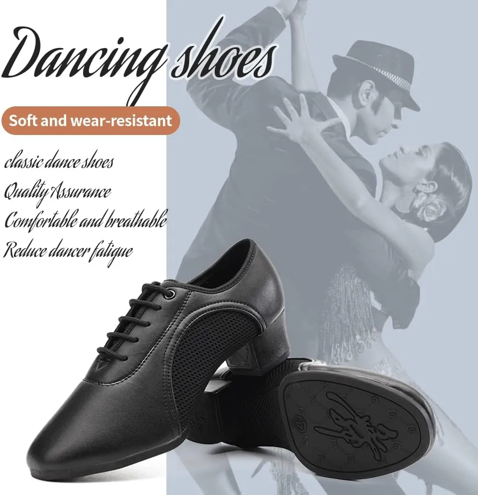 JUODVMP Women & Men Latin Dance Shoes Practice Tie Up Closed Toe Standard Ballroom Teaching Performance Dance Shoes,Model LHD-NJB