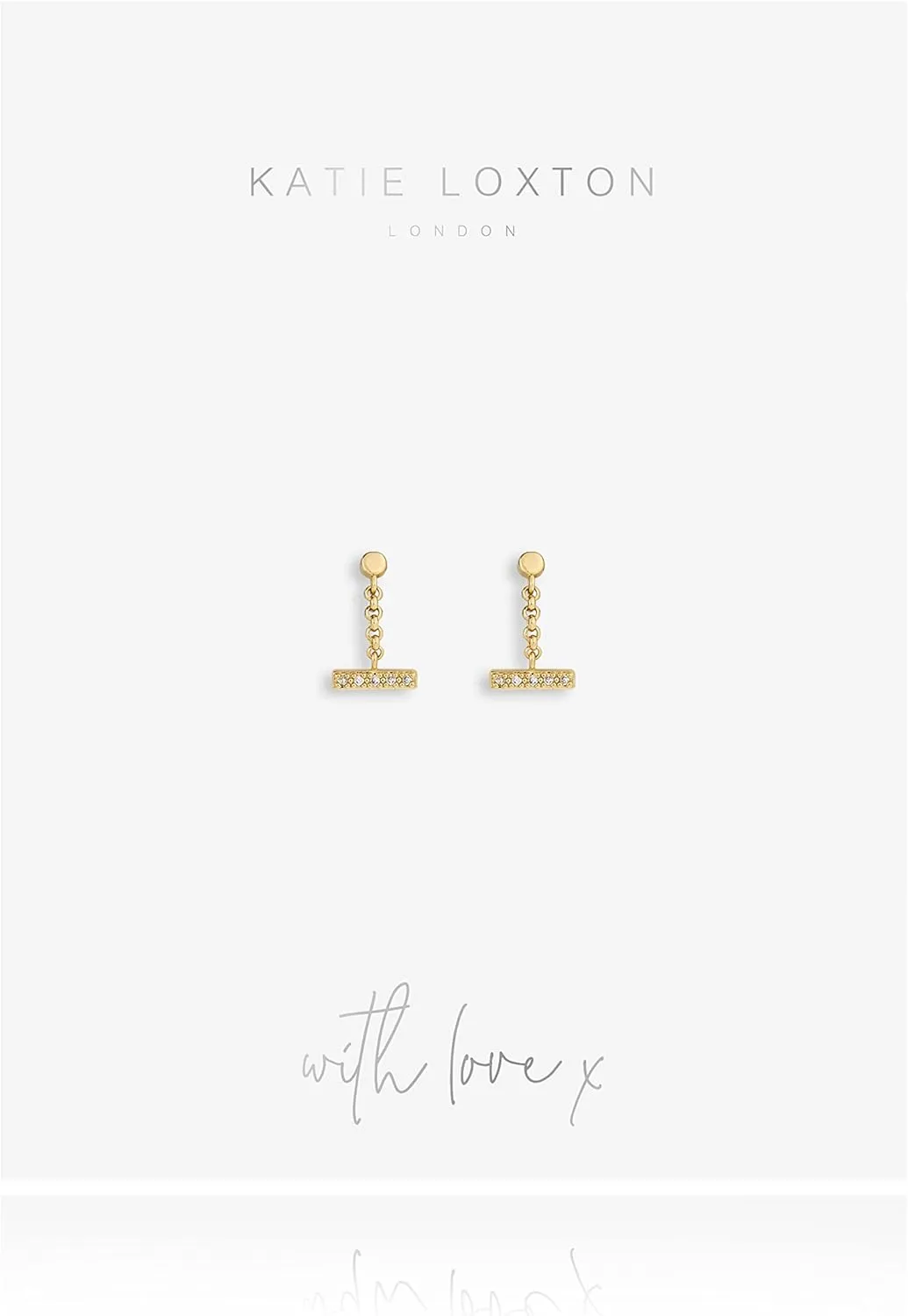 Katie Loxton Demi Gold Plated Womens Standard Stud Earrings Pave Bar Drop