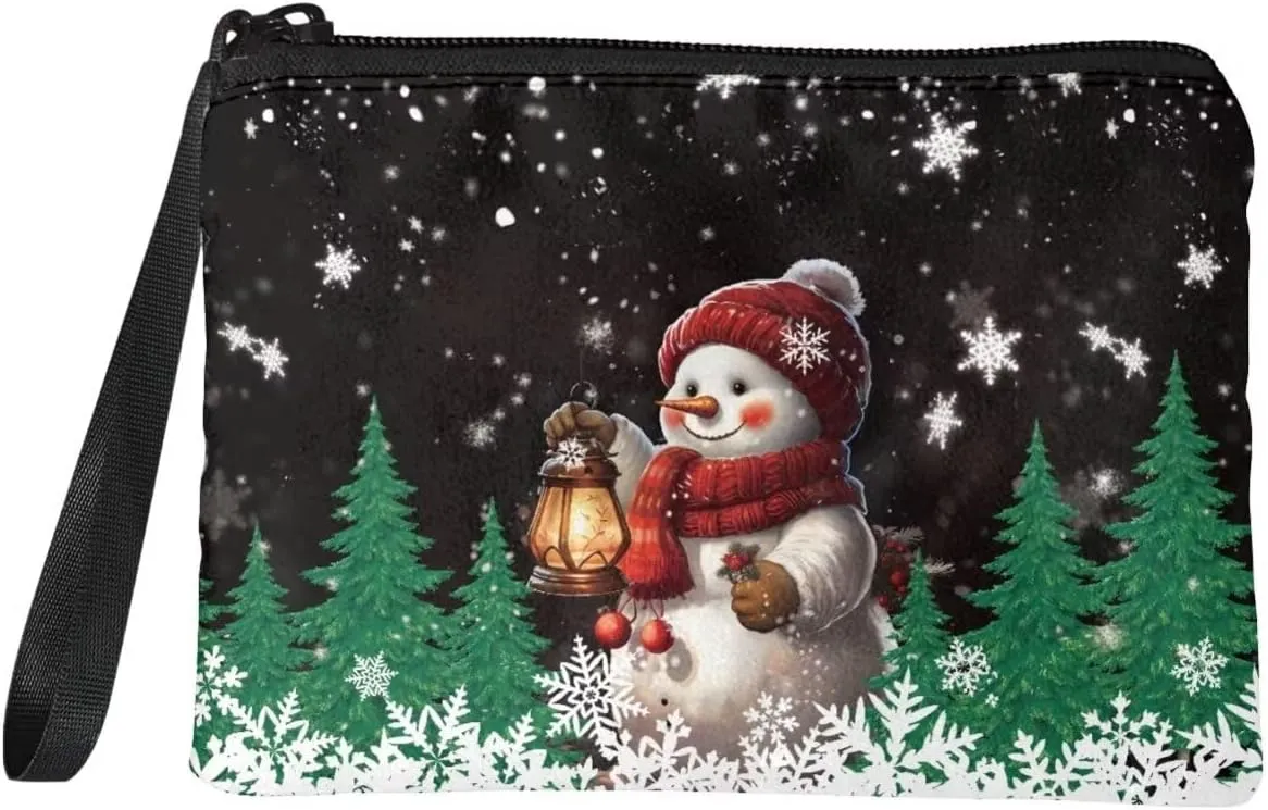Kawaii Coin Purse for Little Girls Kids Small Change Purse for Coins Slim Thin Compact Wristlet Wallets Winter Christmas Purses Cute Snowman Handbags
