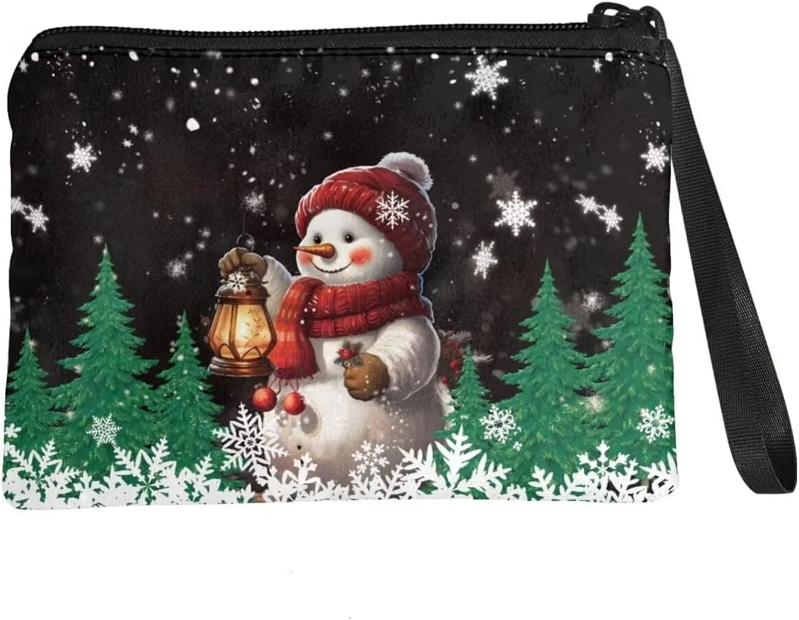 Kawaii Coin Purse for Little Girls Kids Small Change Purse for Coins Slim Thin Compact Wristlet Wallets Winter Christmas Purses Cute Snowman Handbags