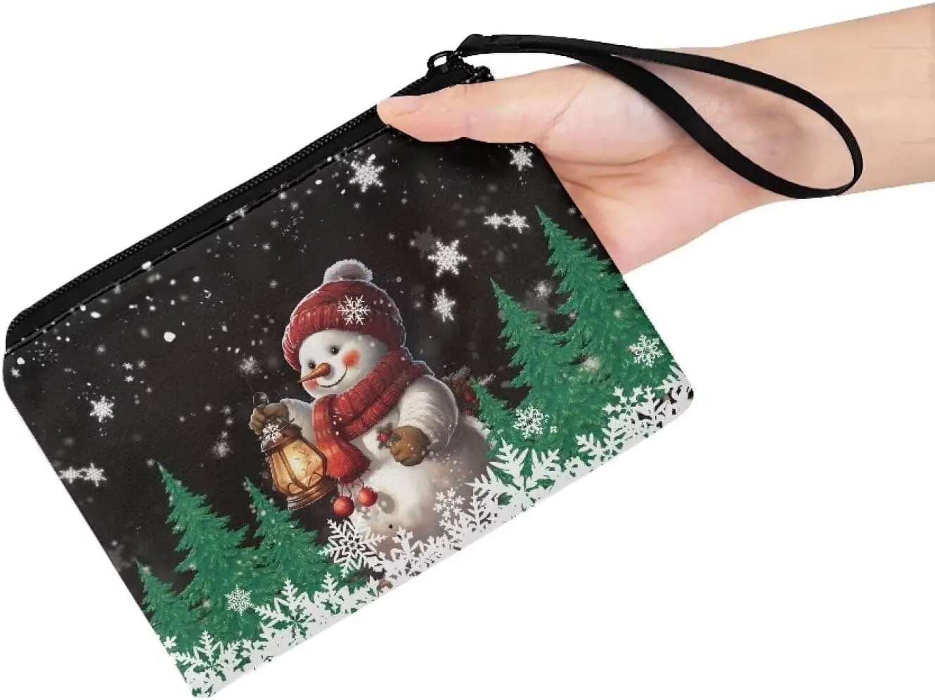 Kawaii Coin Purse for Little Girls Kids Small Change Purse for Coins Slim Thin Compact Wristlet Wallets Winter Christmas Purses Cute Snowman Handbags