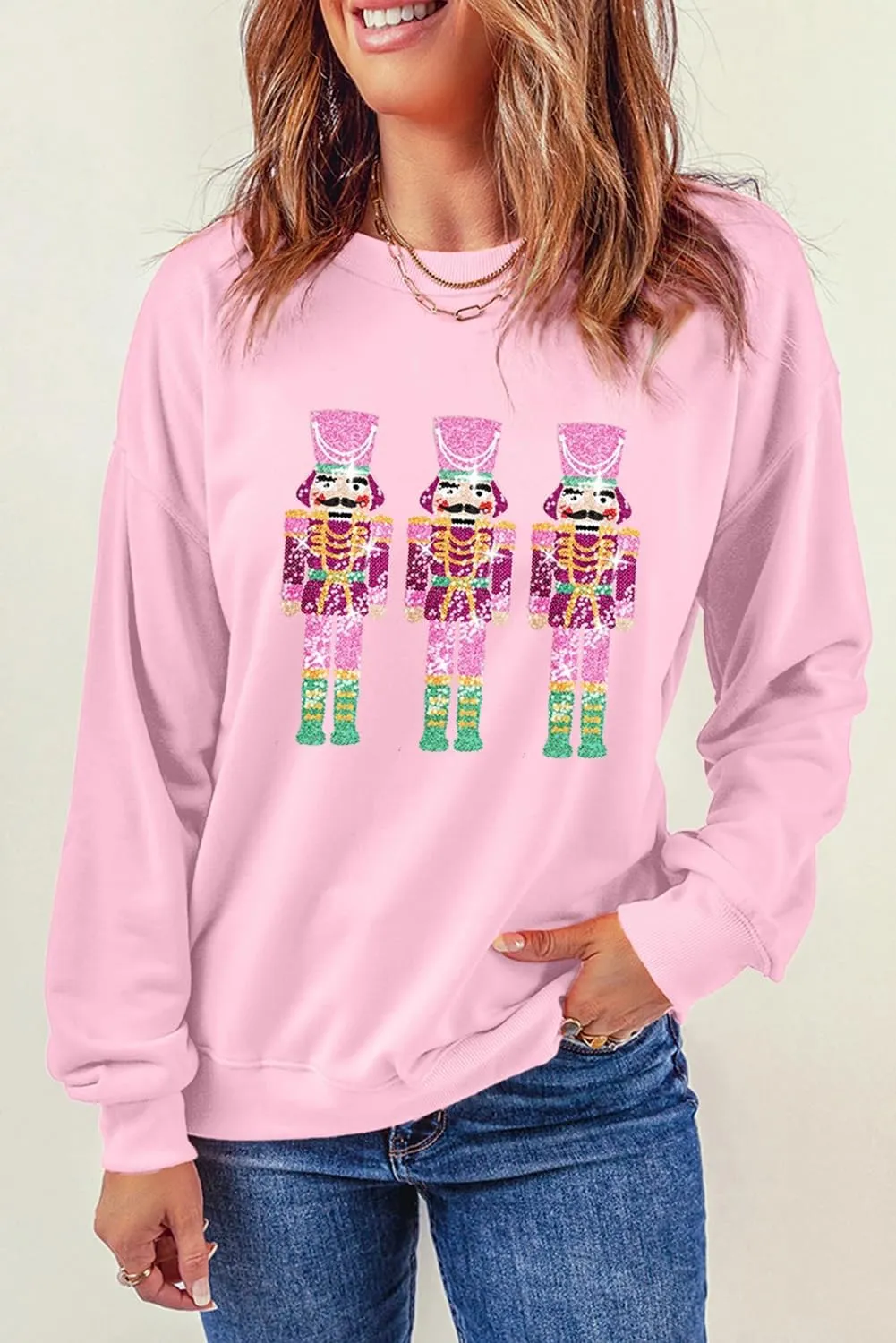KMBANGI Women Christmas Nutcracker Sweatshirt Holiday Funny Graphic Pullover Top Oversized Crewneck Long Sleeve Shirts