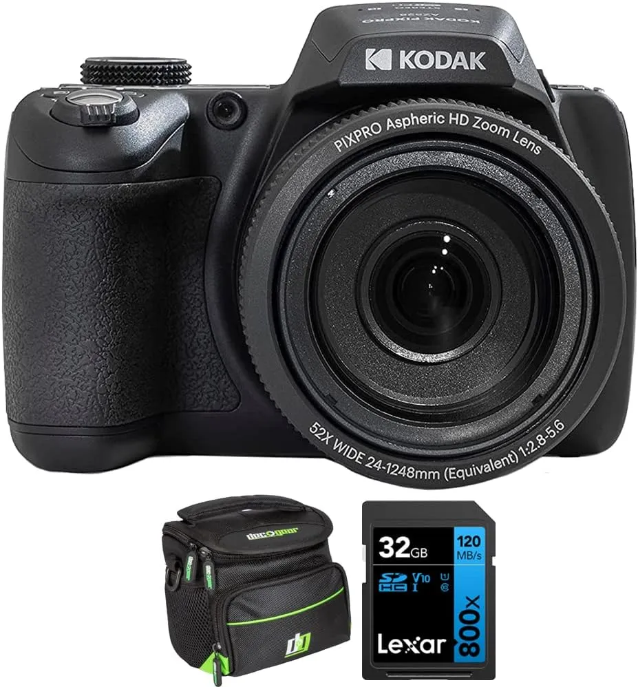 Kodak PIXPRO AZ528 16.4 Megapixel Compact Camera Black Bundle with Deco Photo Camera Bag for DSLR and Mirrorless Cameras (Small)   Lexar 32GB High-Performance 800x UHS-I SDHC Memory Card
