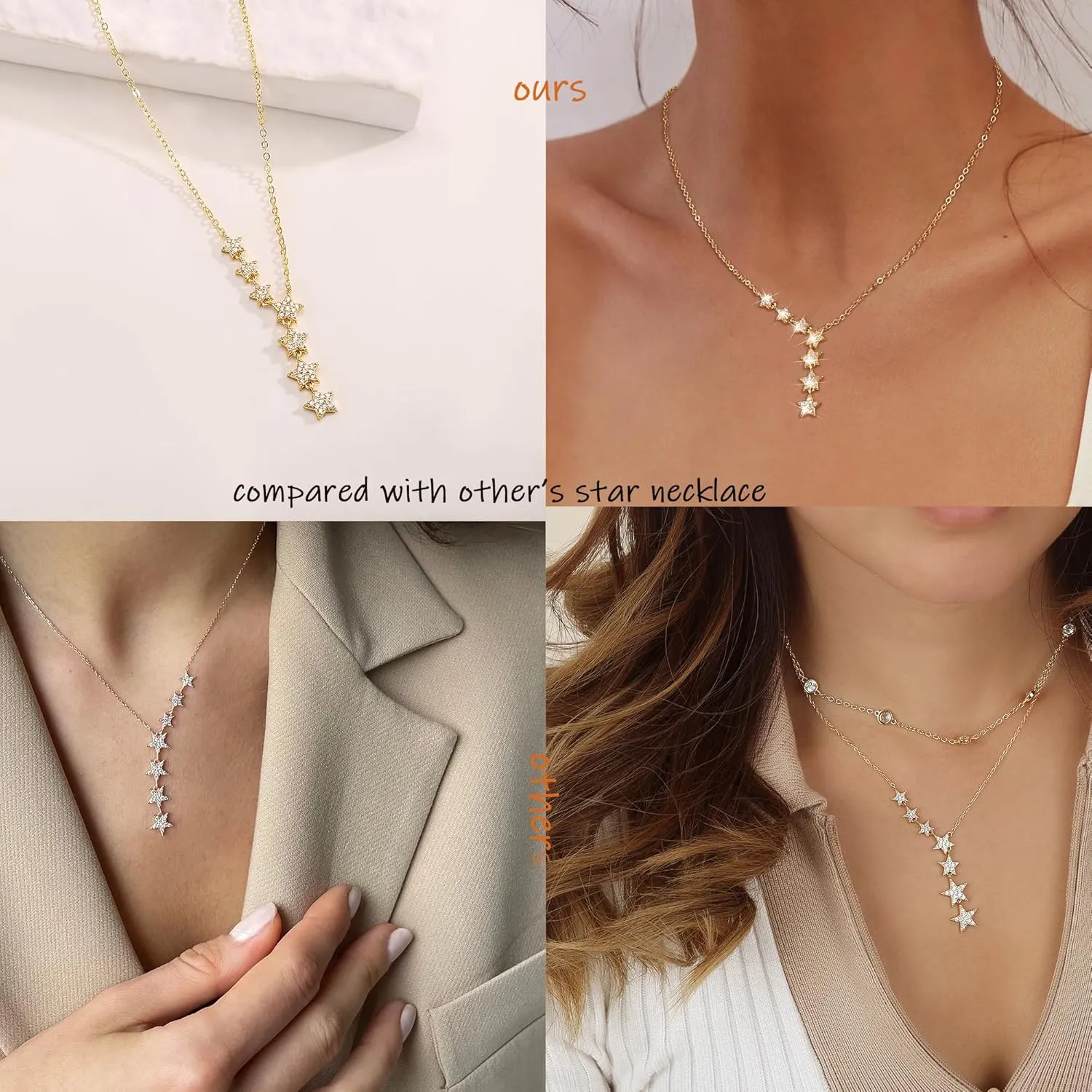Lariat Star Necklace: Dainty Silver/Gold Star Y Necklace for Women - 14K Gold Plated Cubic Zirconia Star Pendant, Pearl Drop Cute Jewelry for Prom