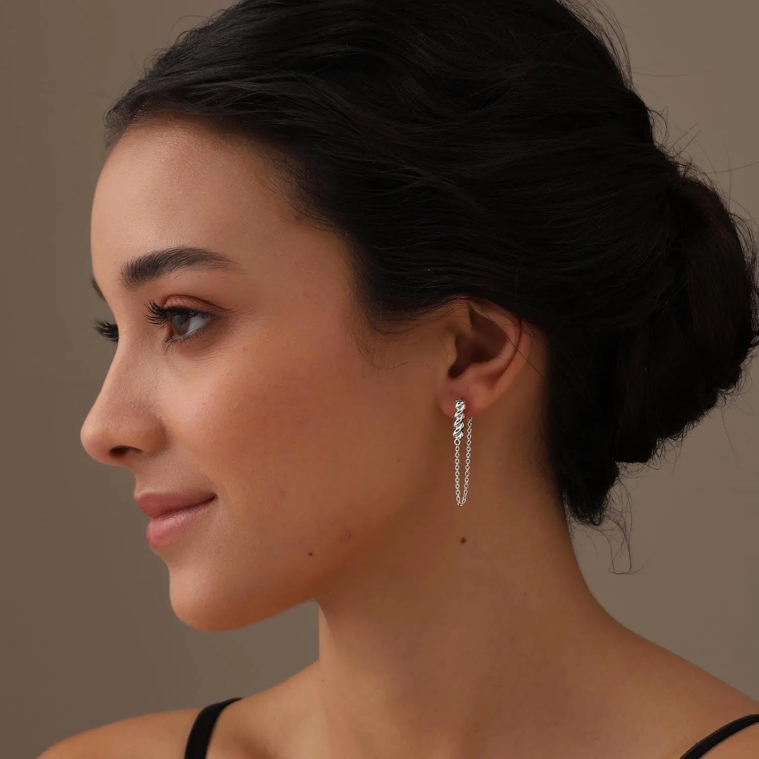 LeCalla 925 Sterling Silver Bar Threader Tassel Chain Earrings for Women | Lightweight Handmade Twisted Stick and Chain Dangle Earrings