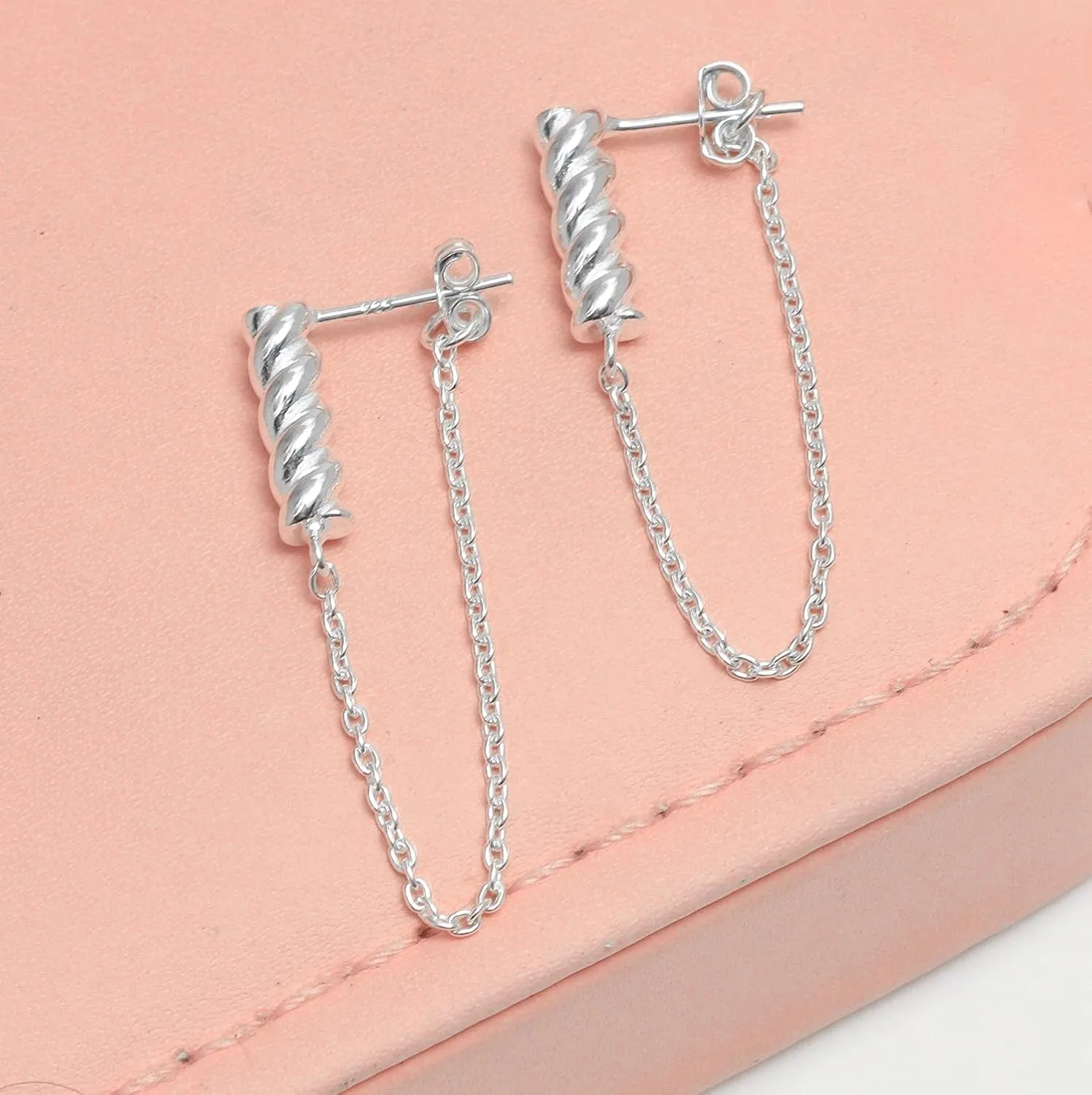 LeCalla 925 Sterling Silver Bar Threader Tassel Chain Earrings for Women | Lightweight Handmade Twisted Stick and Chain Dangle Earrings