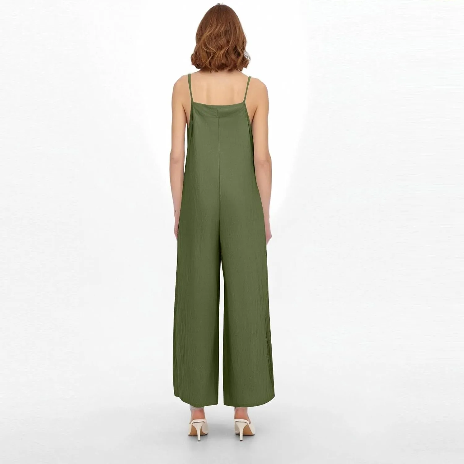 Linen Jumpsuits for Women Casual Comfy Loose Summer Boho Sleeveless Wide Leg Overalls One Piece Outfits with Pockets