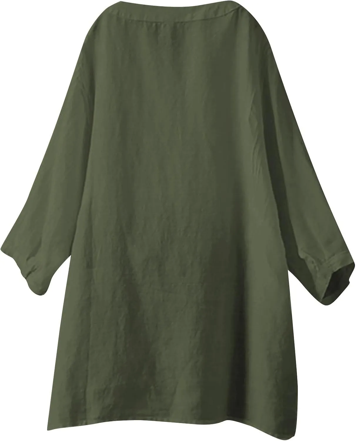 Linen Tops for Women Trendy Buttons Shirts Solid Color Stand Shirts 3/4 Sleeve T-Shirt Loose Fit Plus Size Blouses