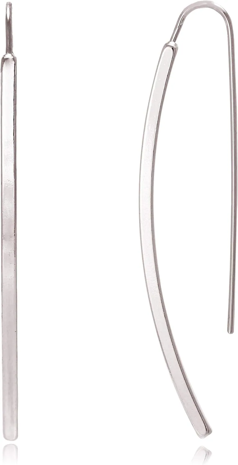 Long Curved & Linear Metal Bar Drop Threader Earrings for Women