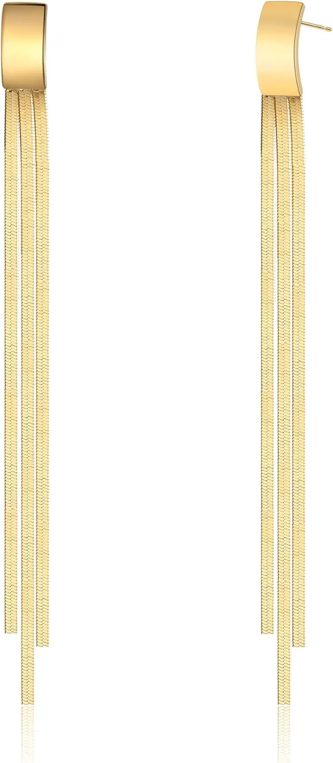 Long Tassel Dangle Drop Earrings, Silver/Gold Cz Chain Earrings for Women Fringe Geometric Bar Drop Formal Earrings Prom Party Lightweight Jewelry Gifts