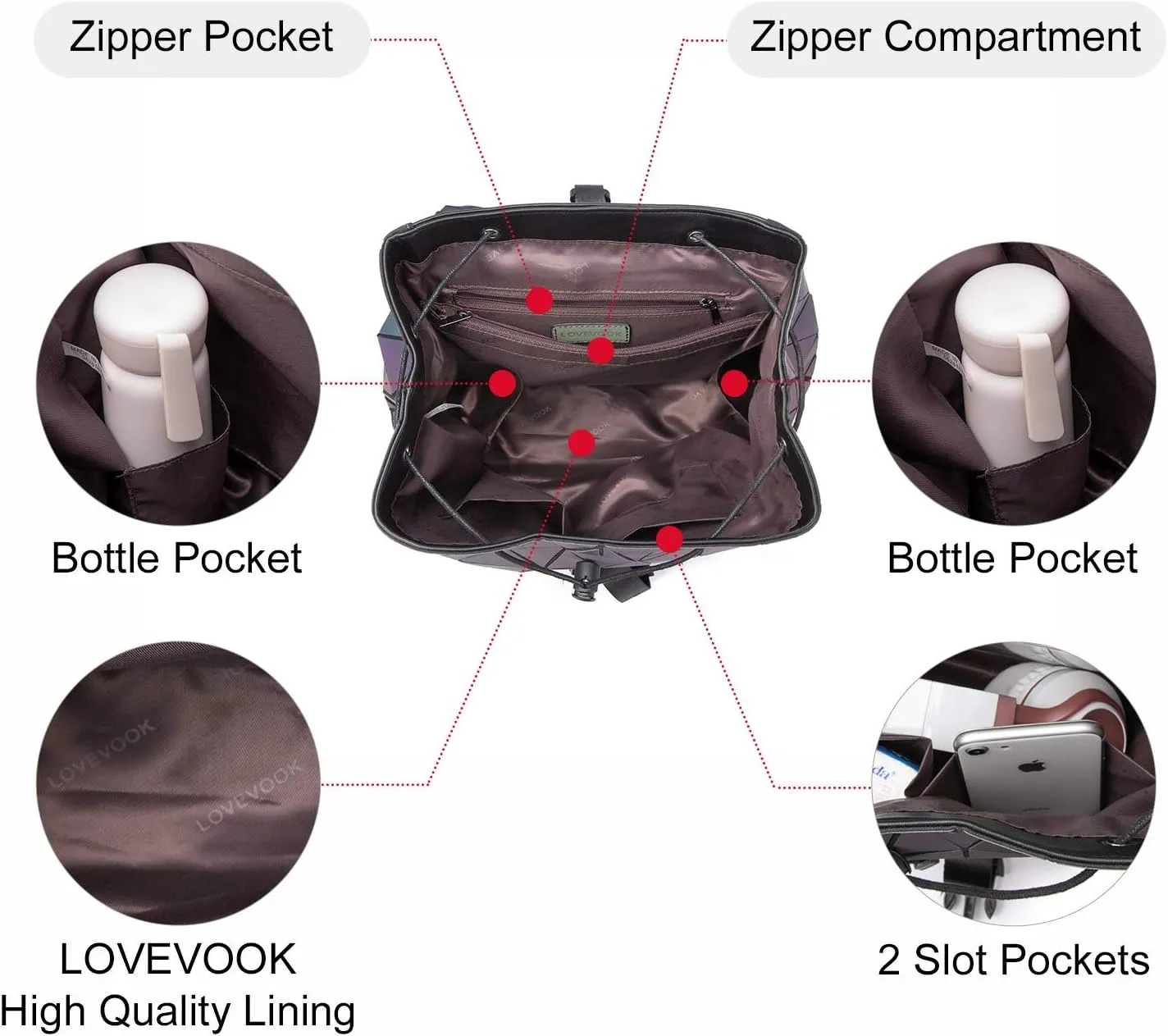 LOVEVOOK Geometric Luminous Purses and Handbags for Women Holographic Reflective Crossbody Bag Wallet