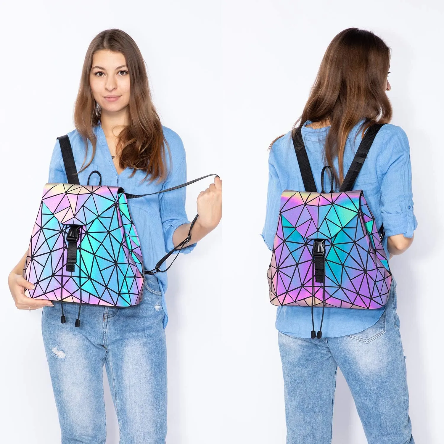LOVEVOOK Geometric Luminous Purses and Handbags for Women Holographic Reflective Crossbody Bag Wallet