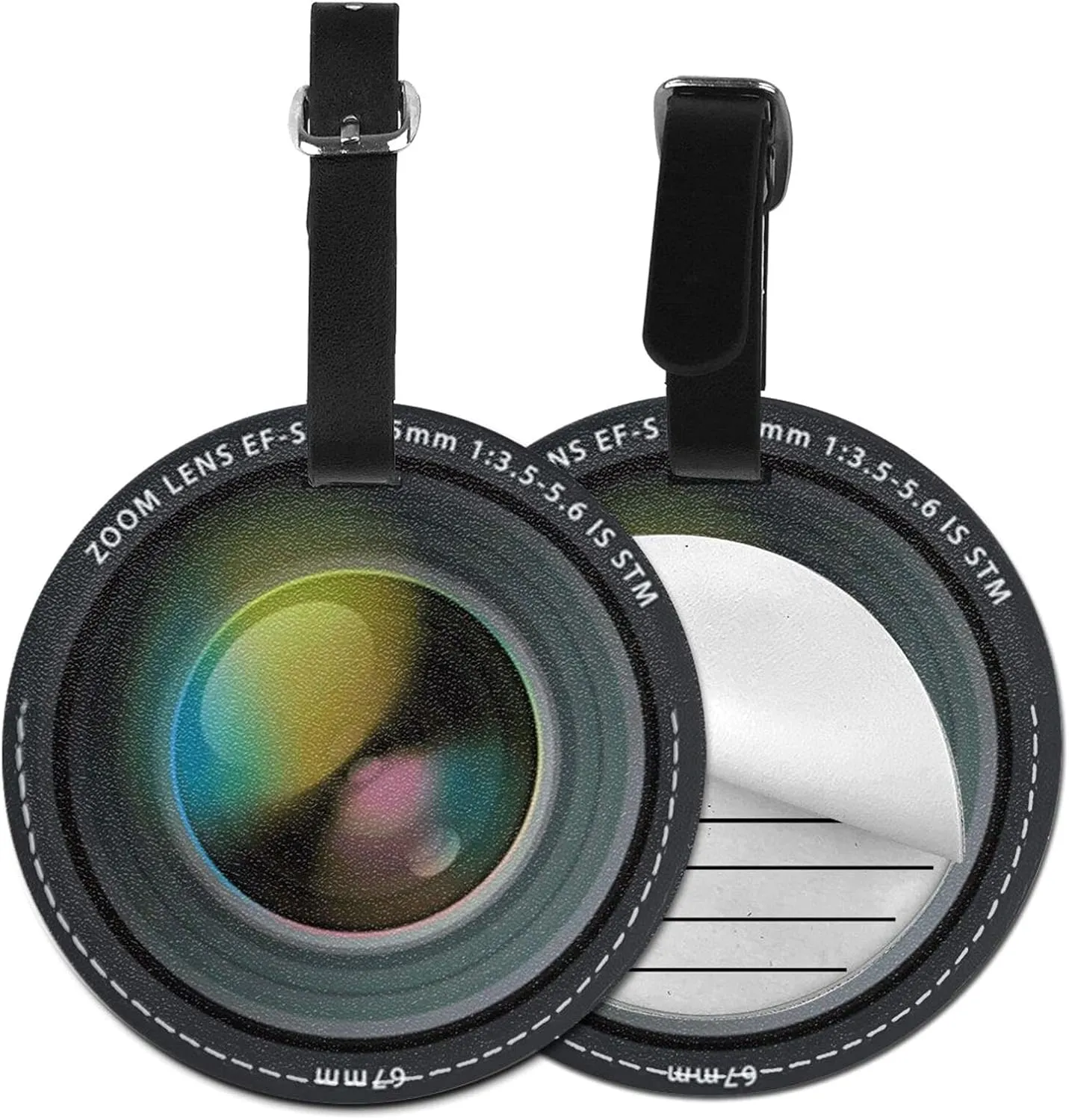 Luggage Tag Photography Camera Lens Effect, Pu Leather Bag Travel Suitcases Id Identifier Baggage Label for Women Men Boys Girls