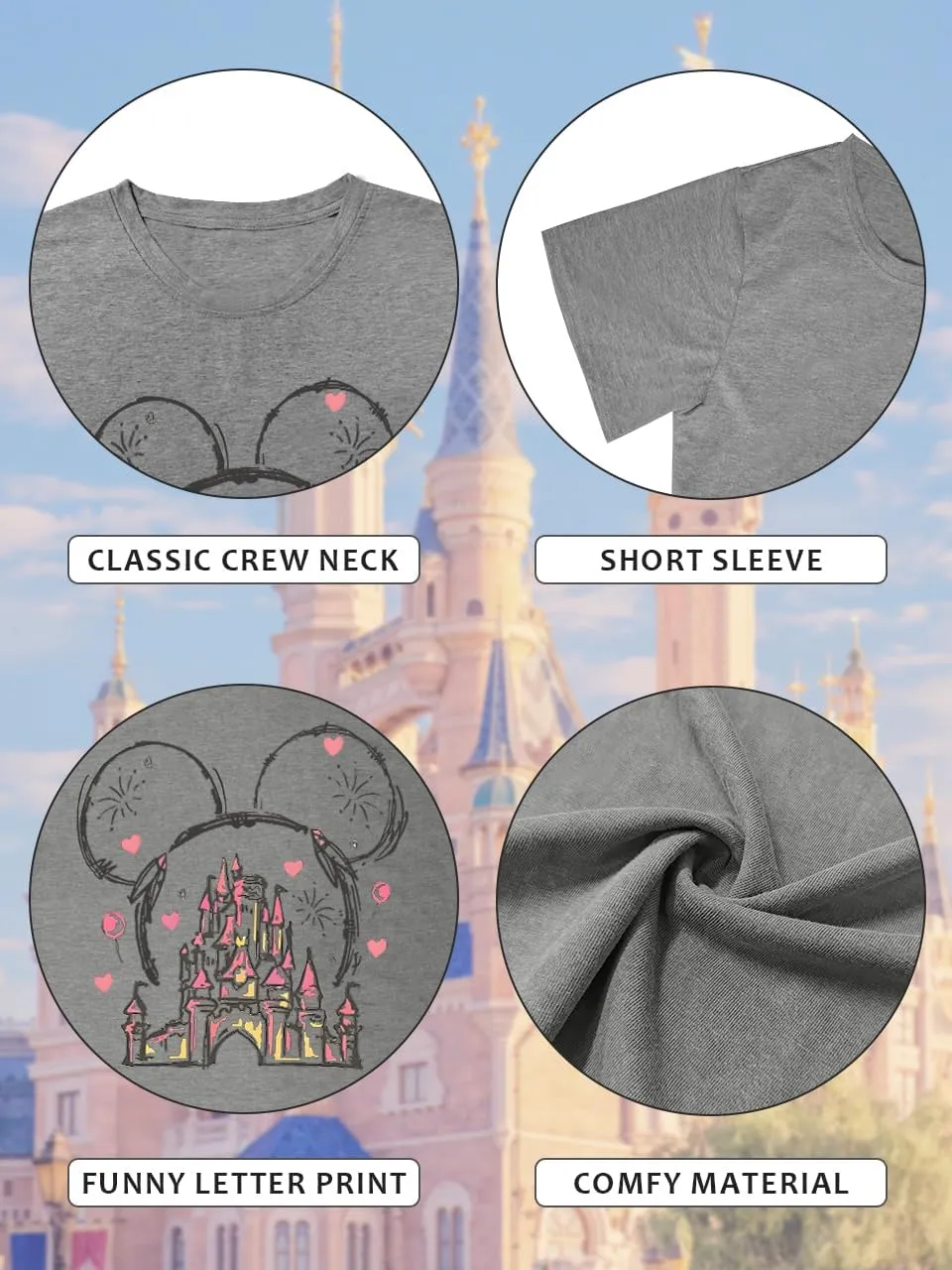 Magic Kingdom Shirts for Women Magical Castle Graphic Tees Family Vacation Trip Short Sleeve Tops