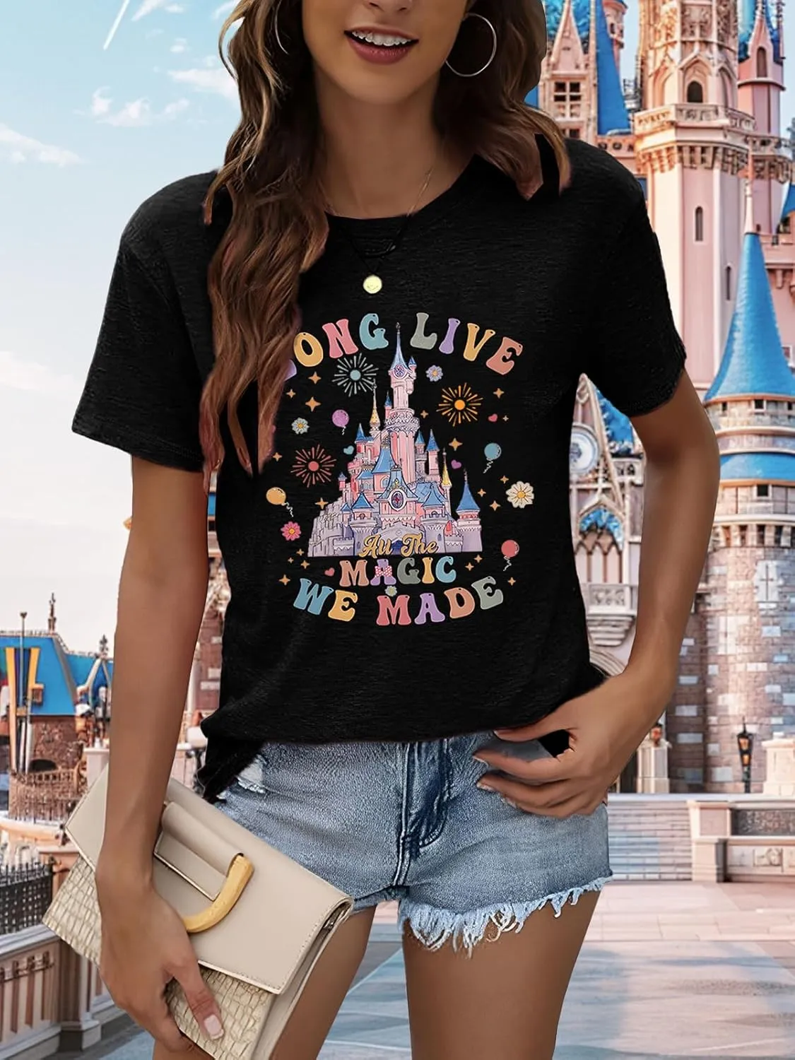 Magic Kingdom Shirts for Women Magical Castle Graphic Tees Family Vacation Trip Short Sleeve Tops