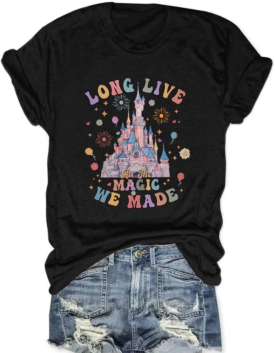 Magic Kingdom Shirts for Women Magical Castle Graphic Tees Family Vacation Trip Short Sleeve Tops