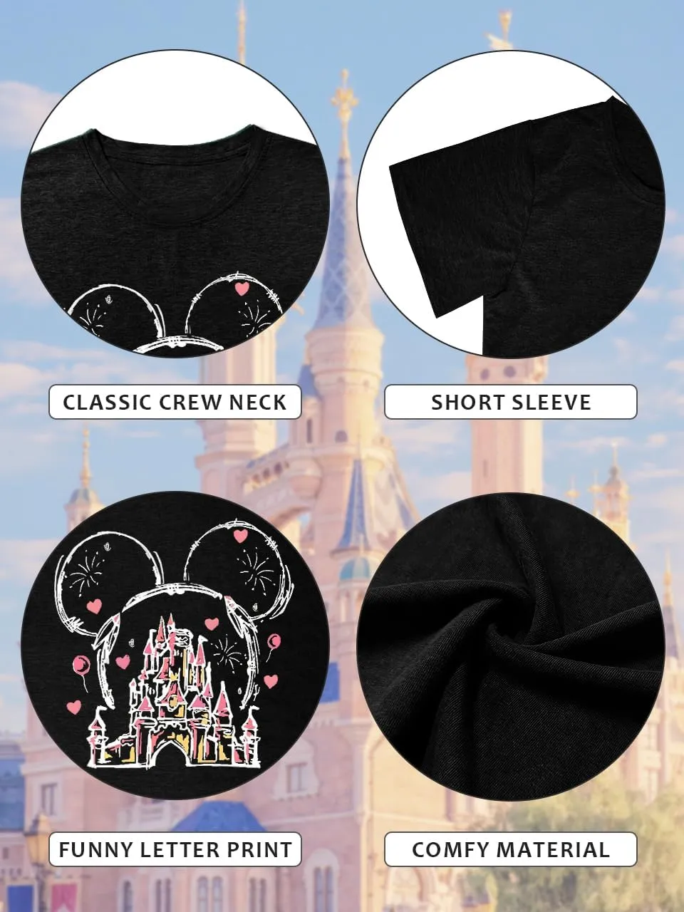 Magic Kingdom Shirts for Women Magical Castle Graphic Tees Family Vacation Trip Short Sleeve Tops