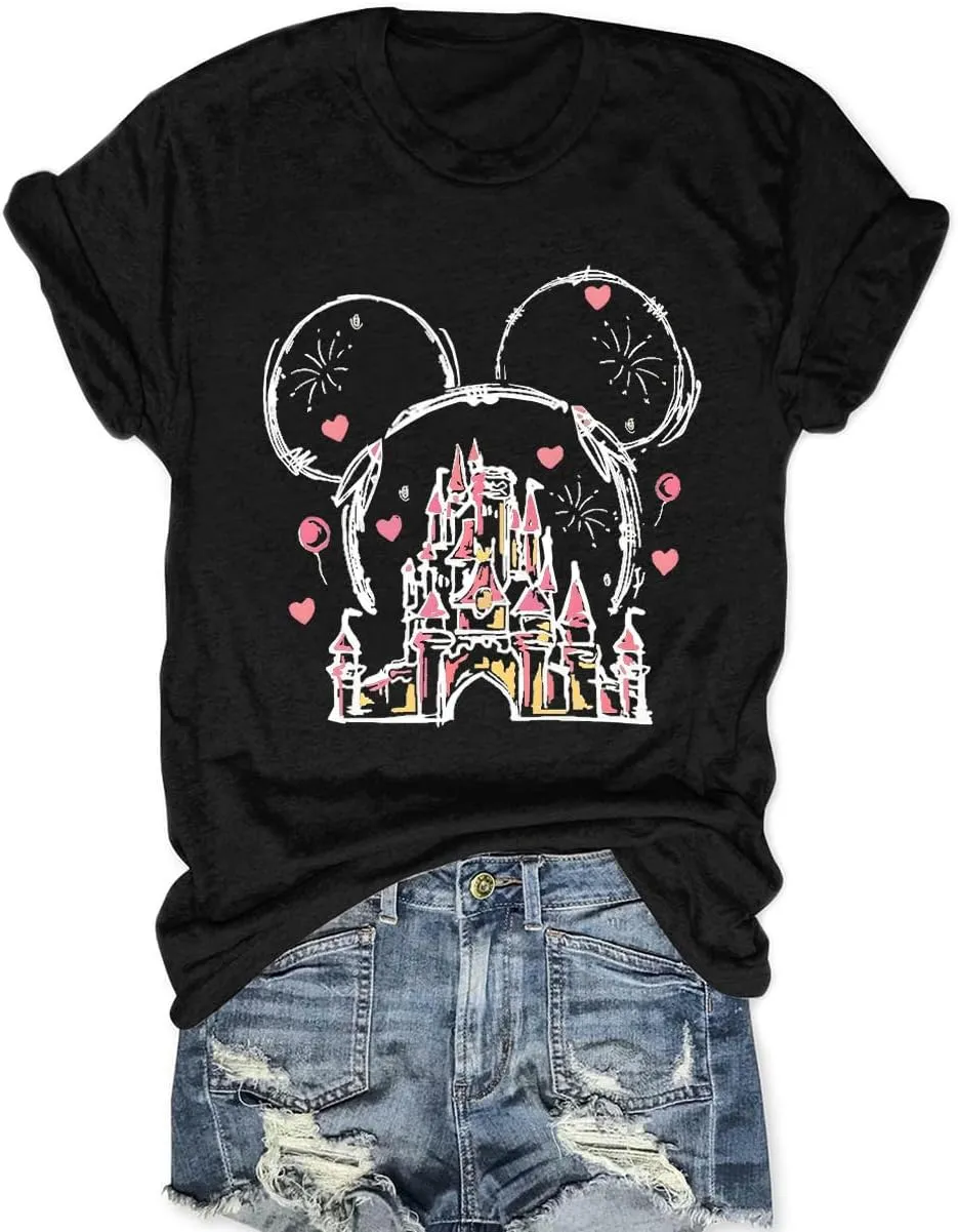 Magic Kingdom Shirts for Women Magical Castle Graphic Tees Family Vacation Trip Short Sleeve Tops