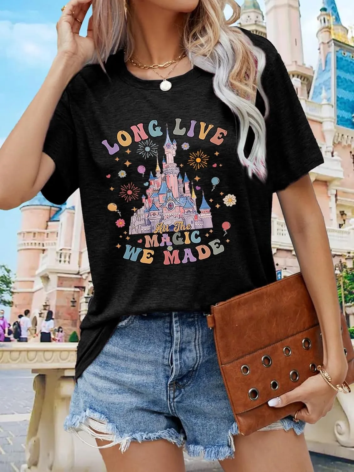 Magic Kingdom Shirts for Women Magical Castle Graphic Tees Family Vacation Trip Short Sleeve Tops