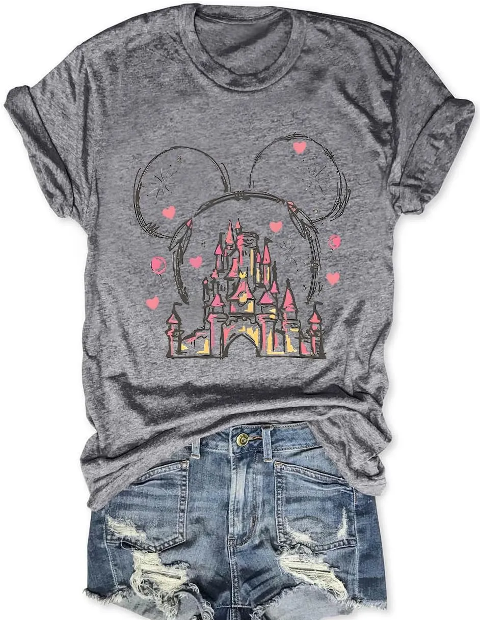 Magic Kingdom Shirts for Women Magical Castle Graphic Tees Family Vacation Trip Short Sleeve Tops