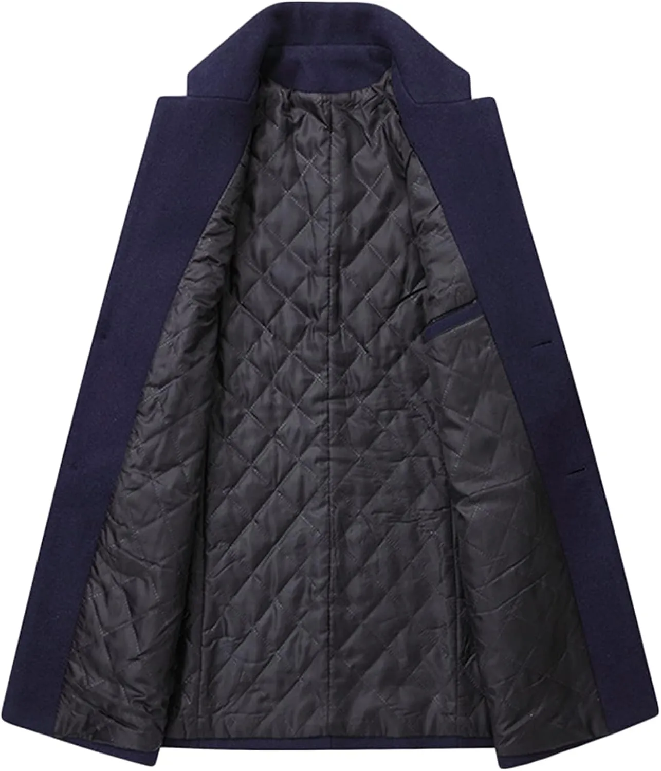 Maiyifu-GJ Mens Mid-Length Single Breasted Coat Stylish Stand Collar Top Pea Coats Winter Windproof Business Trench Overcoat