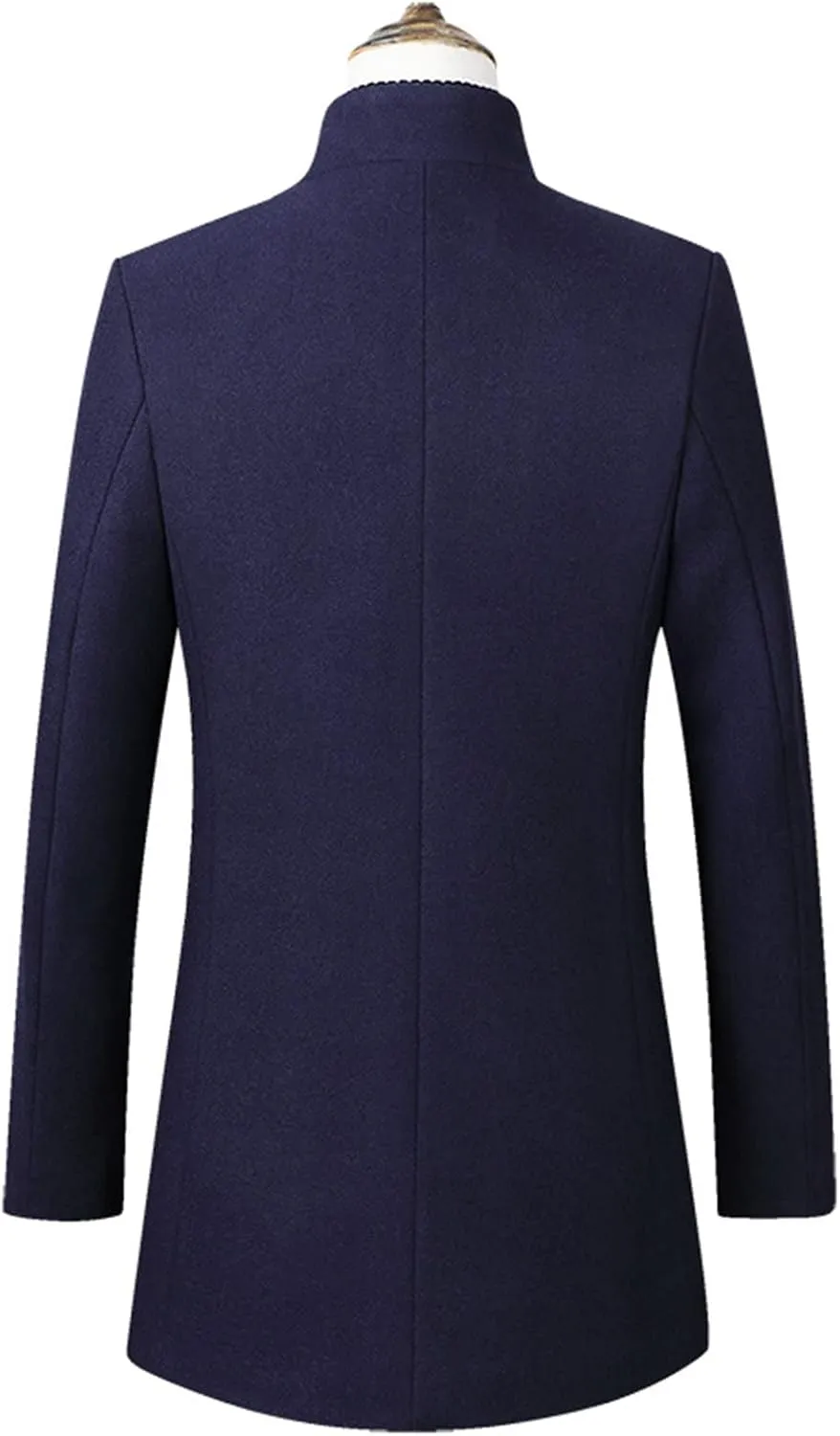 Maiyifu-GJ Mens Mid-Length Single Breasted Coat Stylish Stand Collar Top Pea Coats Winter Windproof Business Trench Overcoat