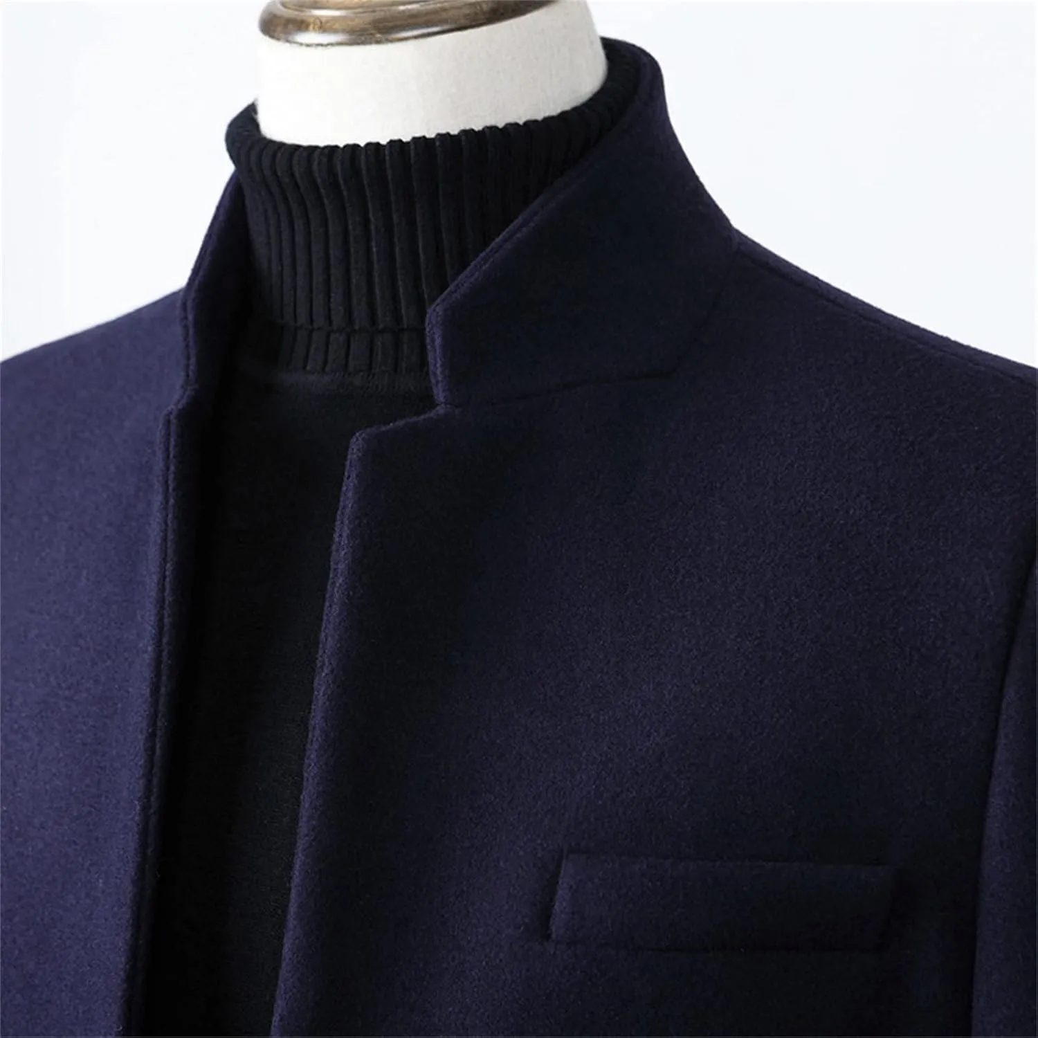 Maiyifu-GJ Mens Mid-Length Single Breasted Coat Stylish Stand Collar Top Pea Coats Winter Windproof Business Trench Overcoat