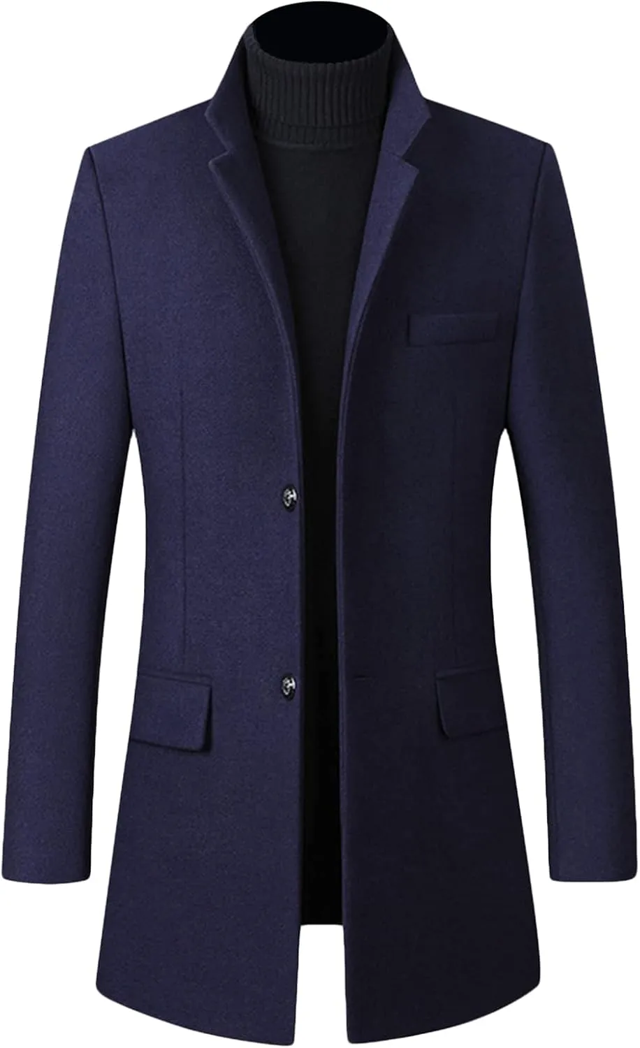 Maiyifu-GJ Mens Mid-Length Single Breasted Coat Stylish Stand Collar Top Pea Coats Winter Windproof Business Trench Overcoat