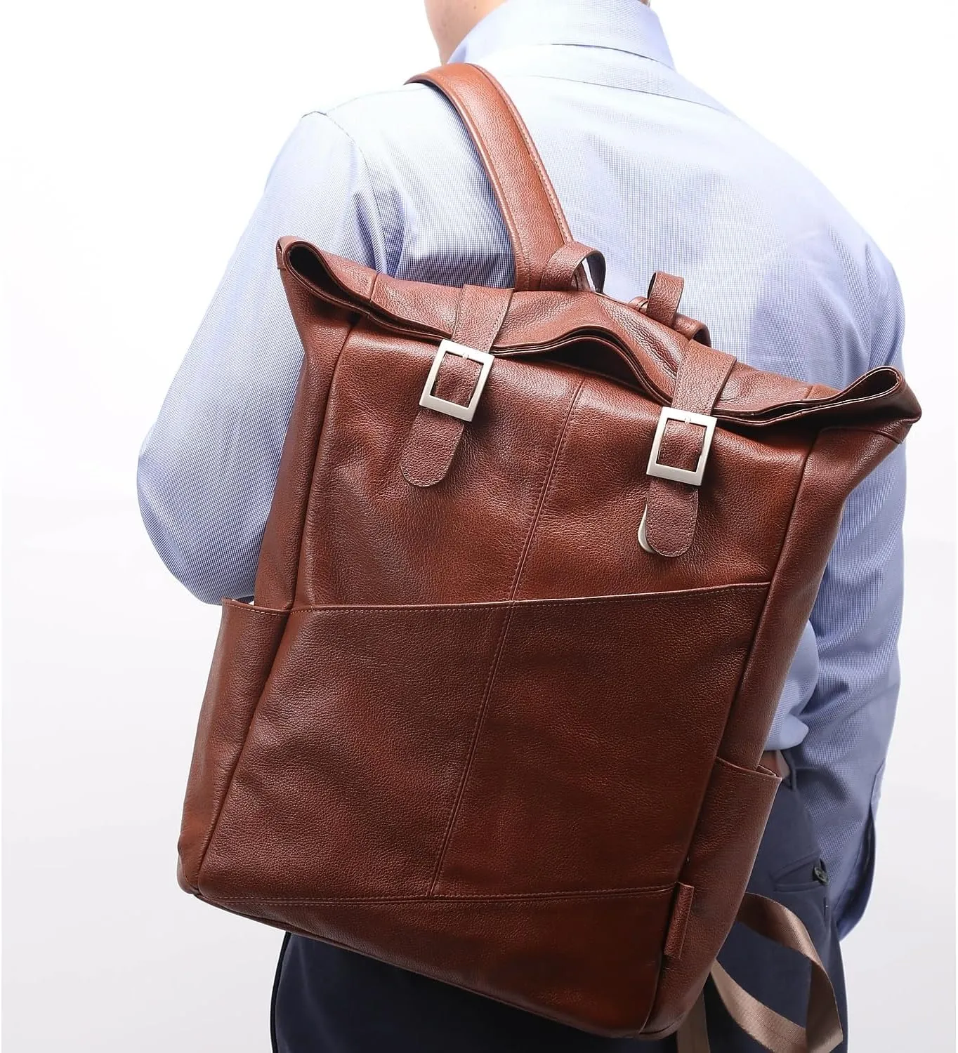 McKlein 17" Leather Dual Access Laptop Backpack- KENNEDY- Brown