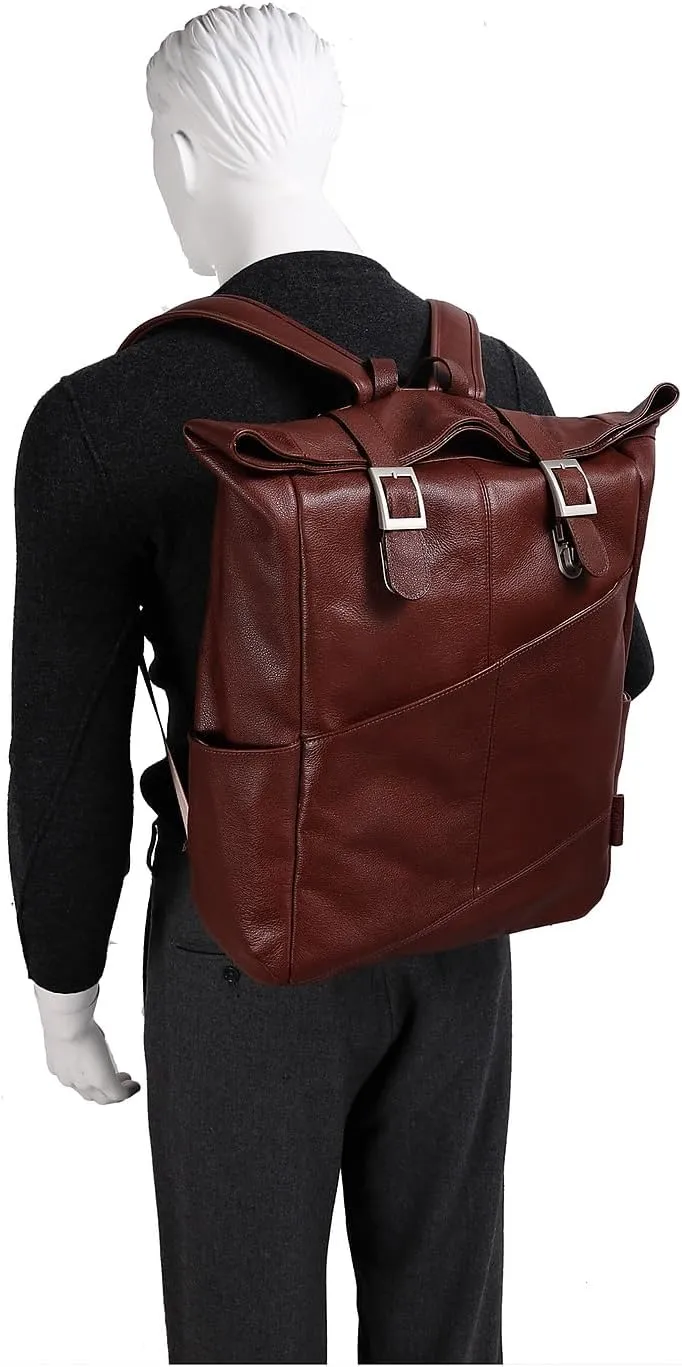 McKlein 17" Leather Dual Access Laptop Backpack- KENNEDY- Brown
