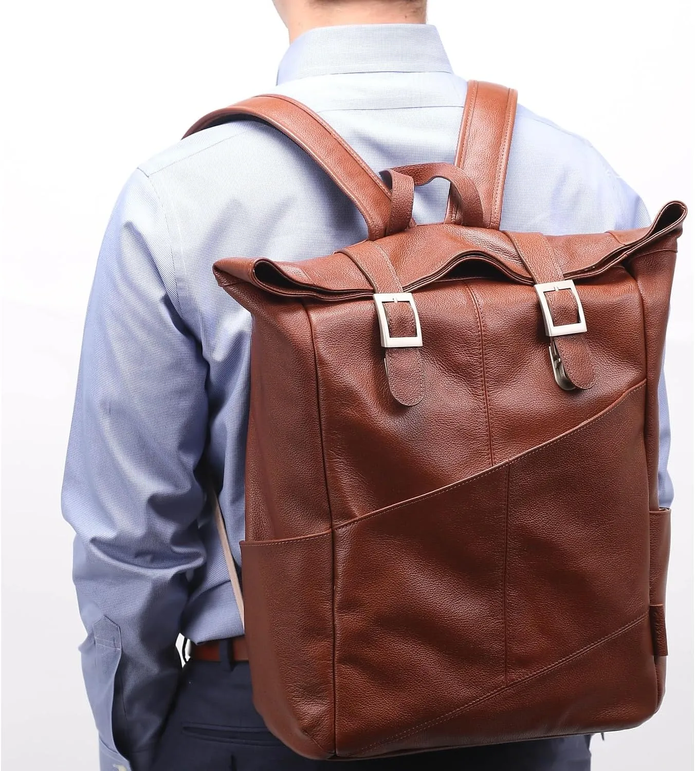 McKlein 17" Leather Dual Access Laptop Backpack- KENNEDY- Brown