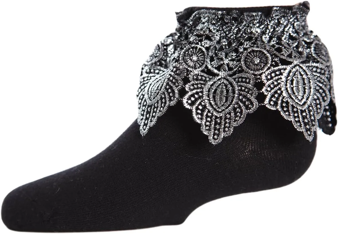 MeMoi Metallic Leaf Girls Cotton Blend Anklet Socks
