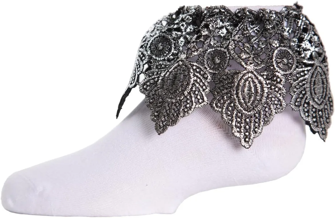 MeMoi Metallic Leaf Girls Cotton Blend Anklet Socks