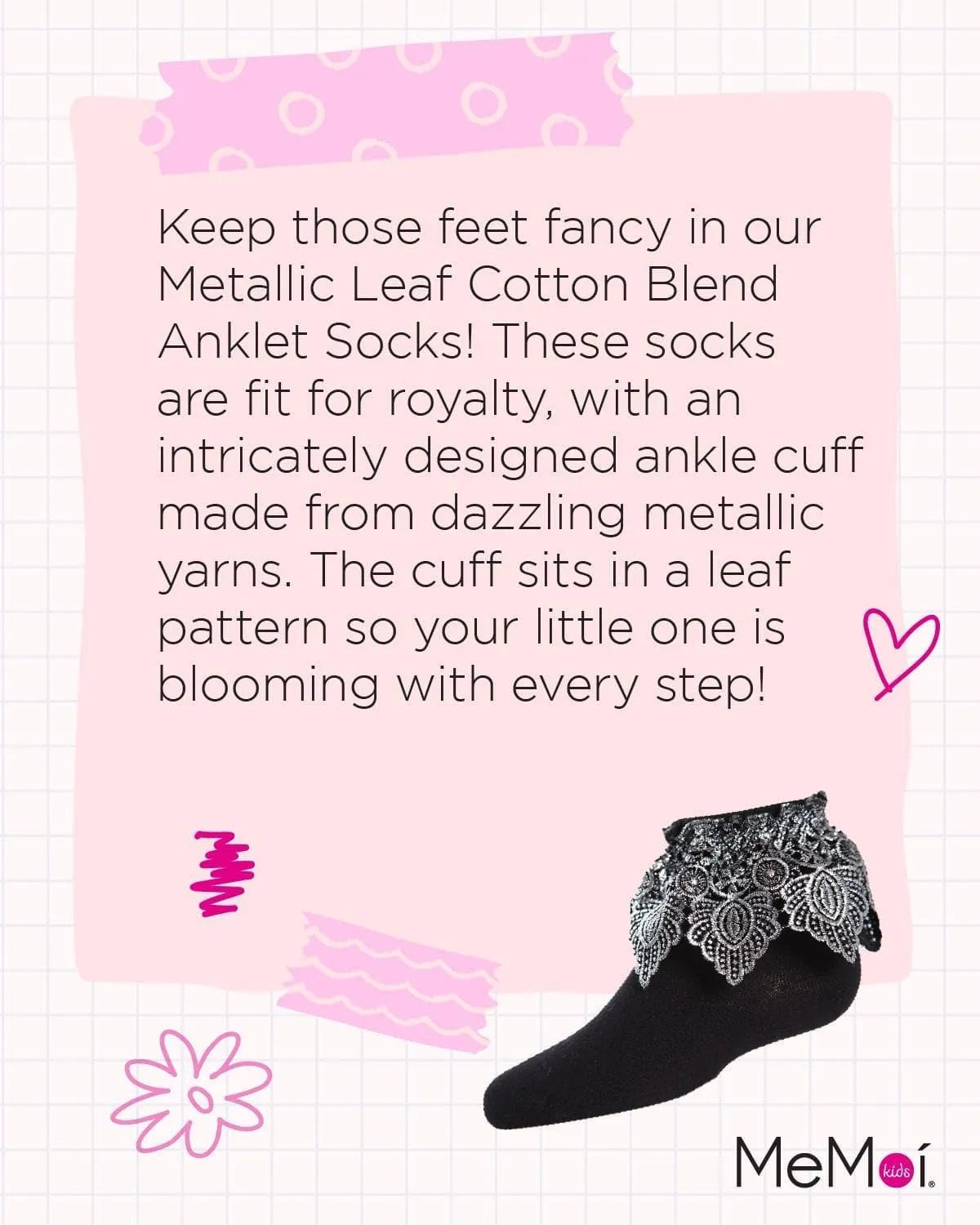 MeMoi Metallic Leaf Girls Cotton Blend Anklet Socks