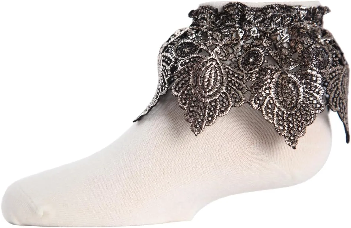 MeMoi Metallic Leaf Girls Cotton Blend Anklet Socks