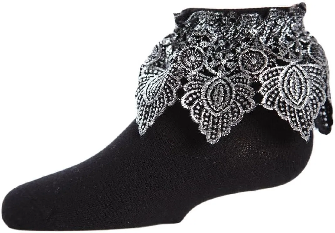 MeMoi Metallic Leaf Girls Cotton Blend Anklet Socks