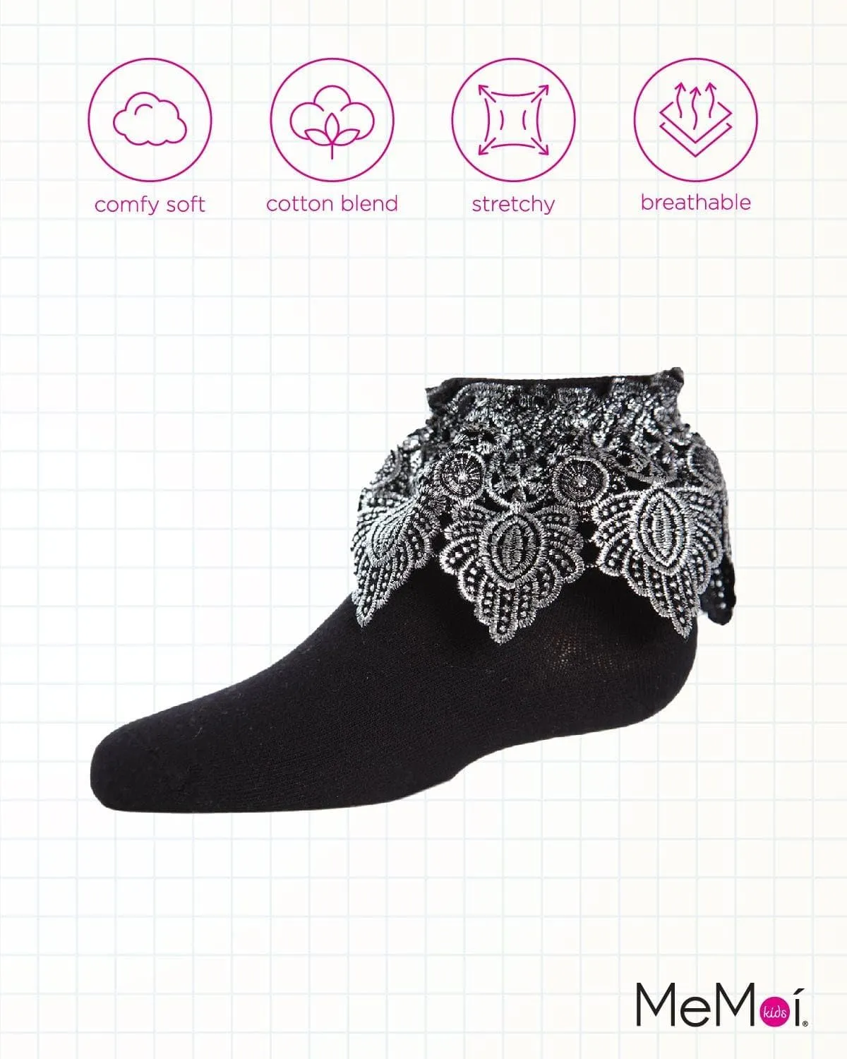MeMoi Metallic Leaf Girls Cotton Blend Anklet Socks