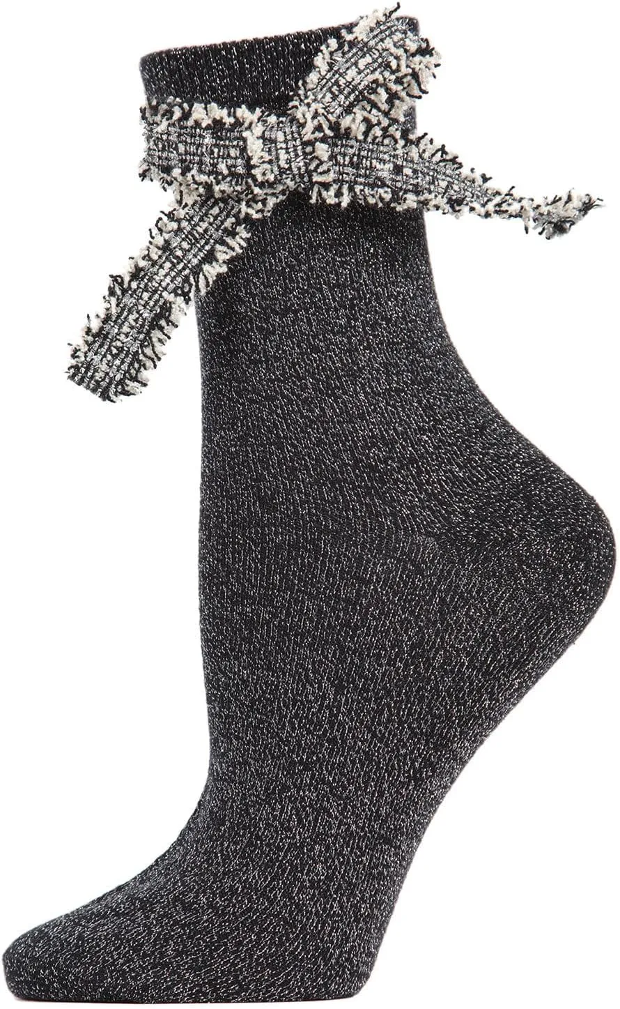 MeMoi Women's Glitter Dream Bow Cotton Blend Anklet Sock
